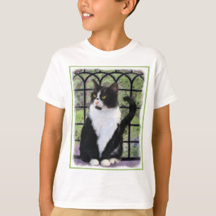 Tuxedo Cat in Window Painting Original Animal Art T Shirt