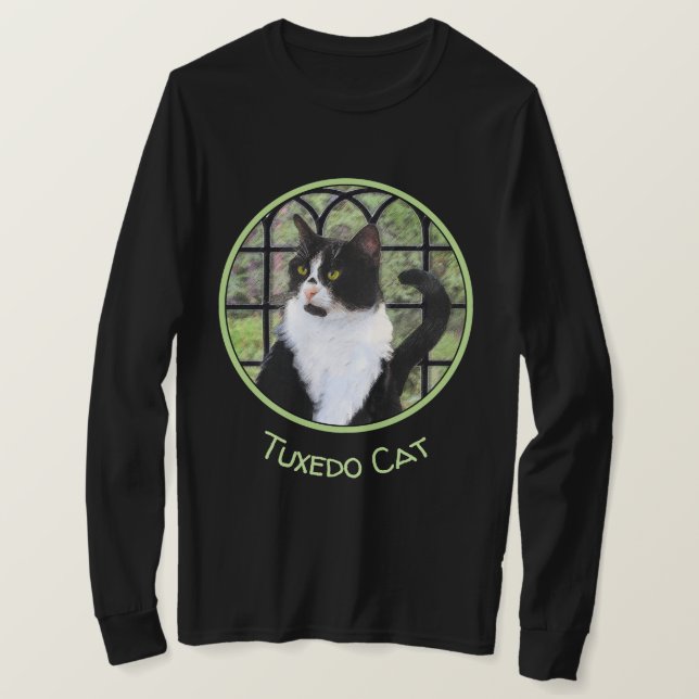 Tuxedo Cat in Window Painting Original Animal Art T Shirt (Design framsida)