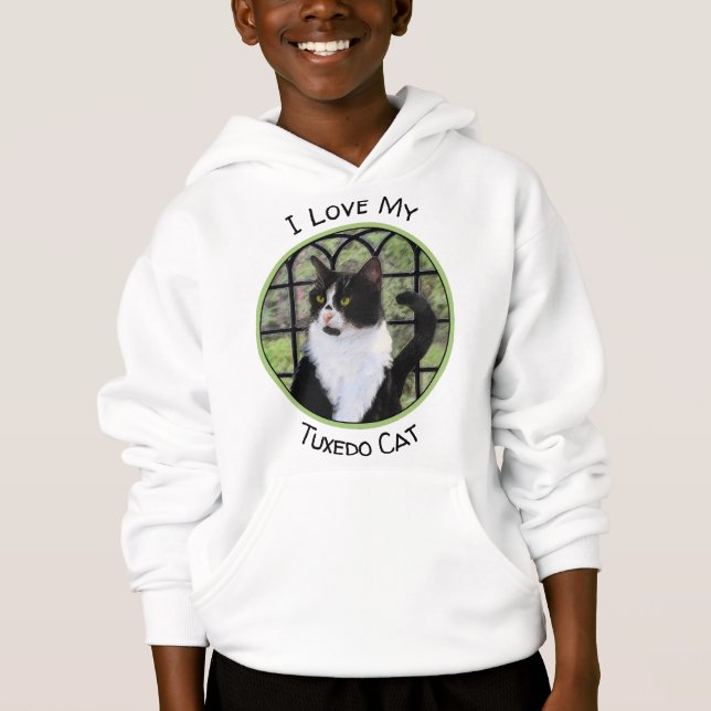 Tuxedo Cat in Window Painting Original Animal Art T Shirt (Framsida)