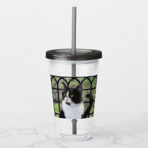 Tuxedo Cat in Window Painting Original Animal Art Take Away Mugg