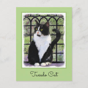 Tuxedo Cat in Window Painting Original Animal Art Vykort