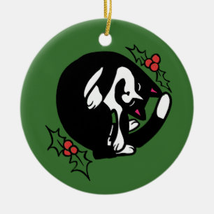 Tuxedo Cat-jul Julgransprydnad Keramik