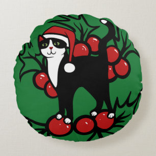 Tuxedo Cat-jul Rund Kudde