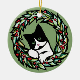 Tuxedo Cat Jul Yule Helgdag Cats Catmas Art Julgransprydnad Keramik