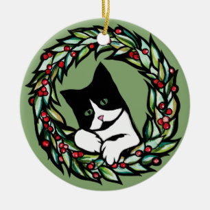 Tuxedo Cat Jul Yule Helgdag Cats Catmas Art Julgransprydnad Keramik