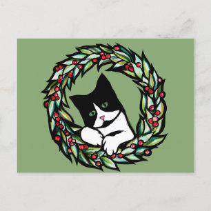 Tuxedo Cat Jul Yule Helgdag Cats Catmas Art Vykort