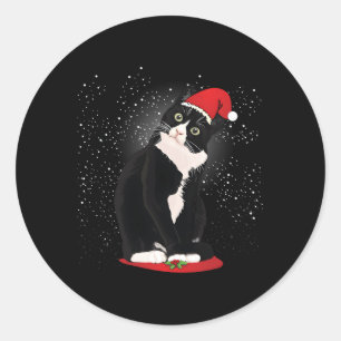 Tuxedo Cat Jultomten Snö Winter Runt Klistermärke