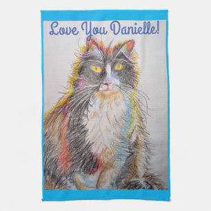 Tuxedo Cat Kärlek du Womans Namn Art Tea Towel Kökshandduk