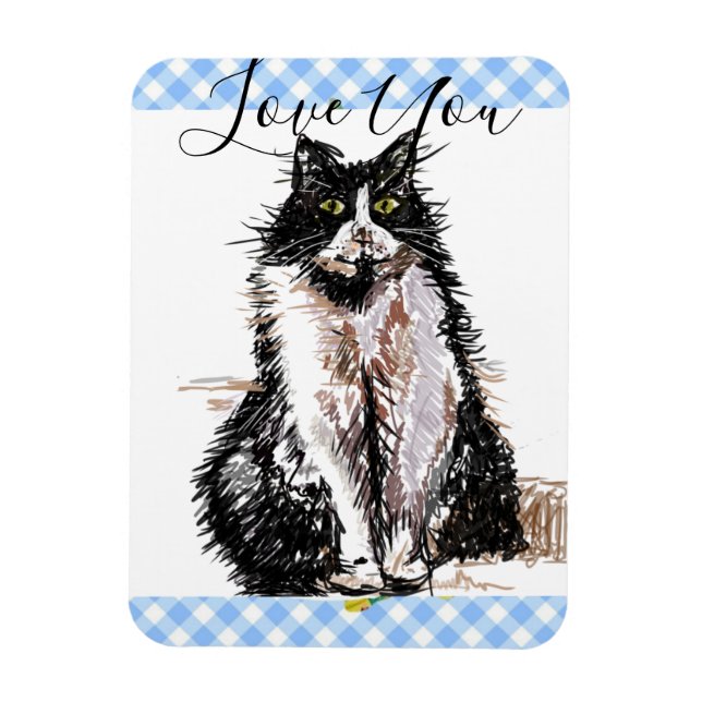 Tuxedo Cat Kärlek You Black and White Cats Magnet (Vertikal)