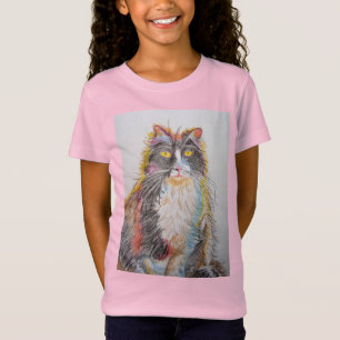 Tuxedo Cat-katter söt Pencil Teckning Girls T Shir Shirt