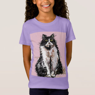 Tuxedo Cat-katter söta Black and White Girls T-Shi T Shirt