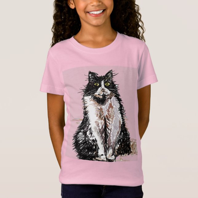 Tuxedo Cat-katter söta Black and White Girls T Shirt (Framsida)
