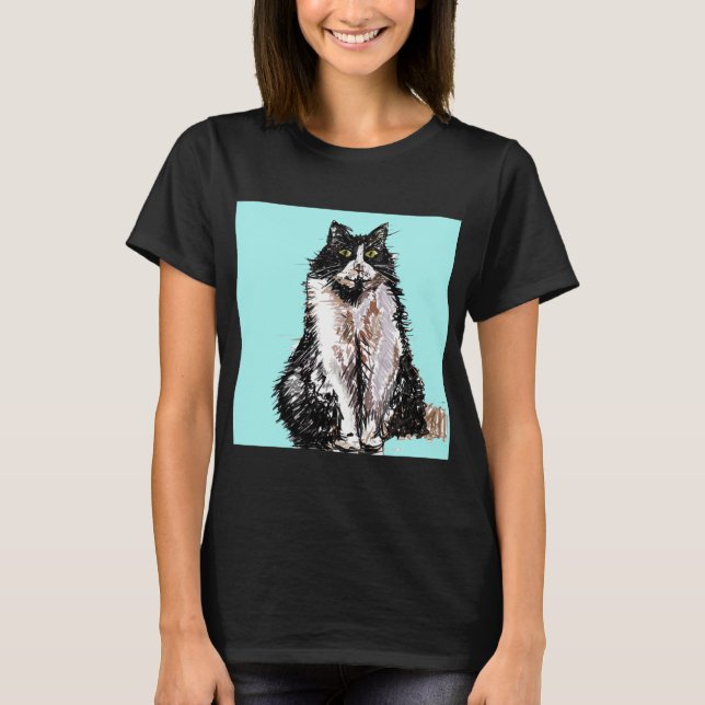 Tuxedo Cat-katter söta Svarta och vita sällskapsdj T Shirt (Framsida)
