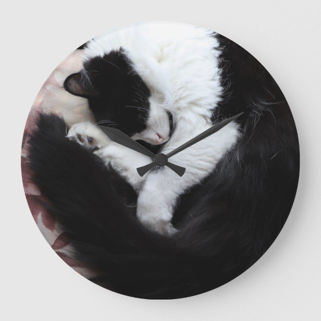 Tuxedo Cat Kattunge Black and White Caturday Stor Klocka (Framsida)