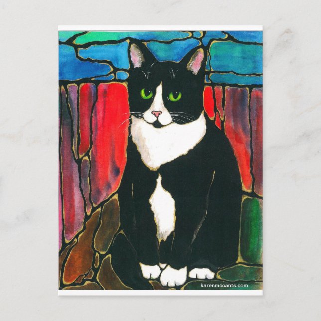 Tuxedo Cat-lagrad glasdesign Art T-Shirt Vykort (Framsida)