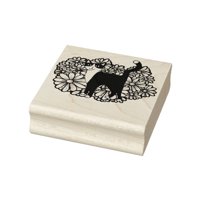 Tuxedo Cat Lila Daisy Art Stämpel (Stämpel)