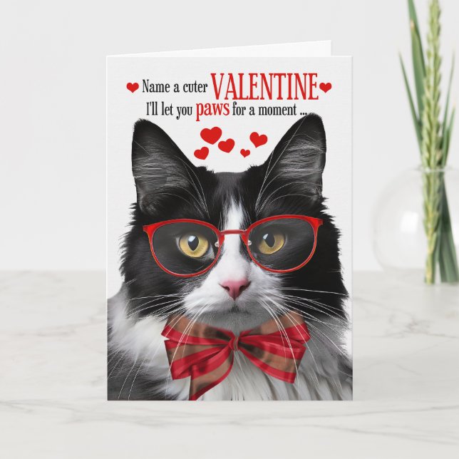 Tuxedo Cat Lover Valentine Kattdjur Humor Helgkort (Framsida)
