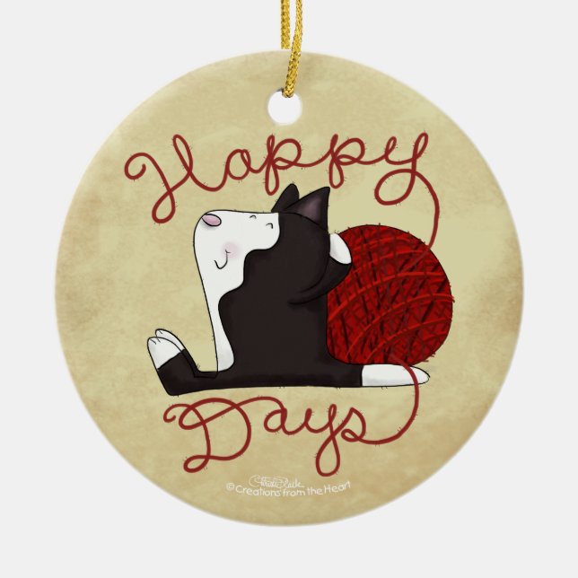 Tuxedo Cat-Lycklig Days Julgransprydnad Keramik (Framsidan)