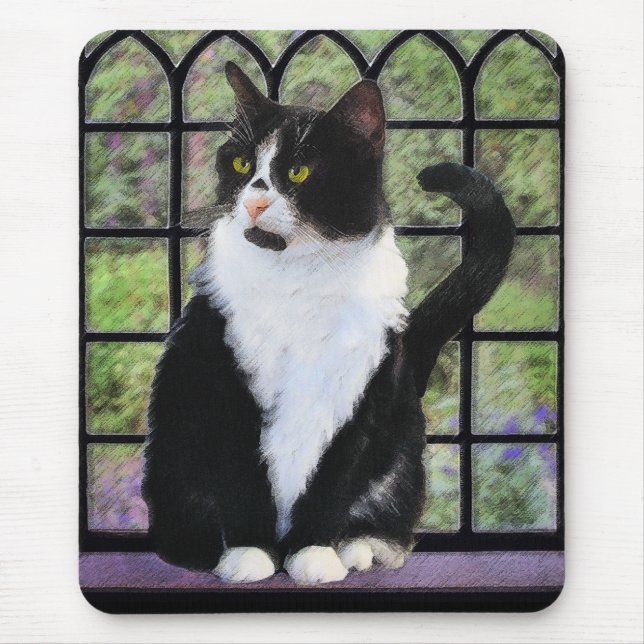 Tuxedo Cat-målning - Cute Original Cat Art Musmatta (Framsidan)