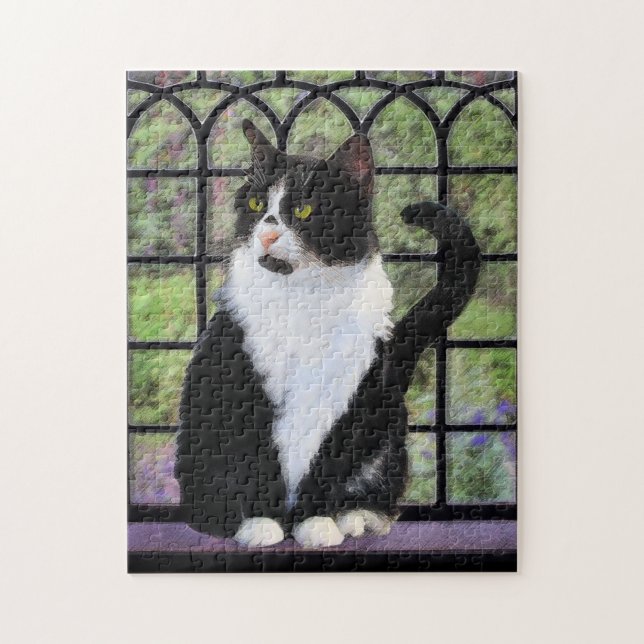 Tuxedo Cat-målning - Cute Original Cat Art Pussel (Vertikal)
