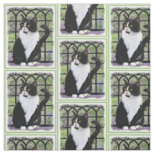 Tuxedo Cat-målning - Cute Original Cat Art Tyg
