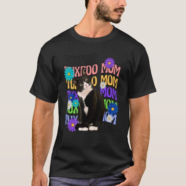 Tuxedo Cat Mamma Retro Groovy Cat T Shirt (Framsida)