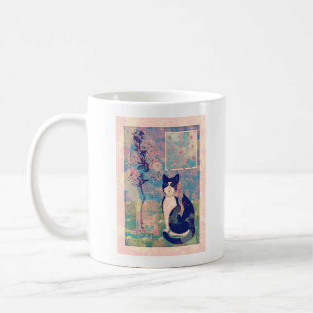 Tuxedo Cat med Cherry-Blommar Kaffemugg (Vänster)