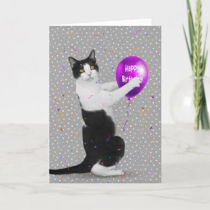 Tuxedo Cat med födelsedagsbatong Kort