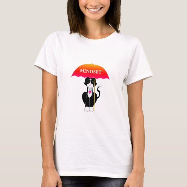 Tuxedo Cat med paraply T Shirt (Framsida)