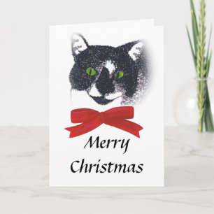 Tuxedo Cat med Red Bow-julkort Helgkort