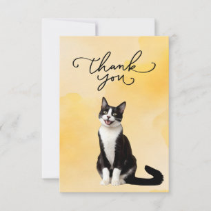 Tuxedo Cat med tack för ord vattenfärg Kort