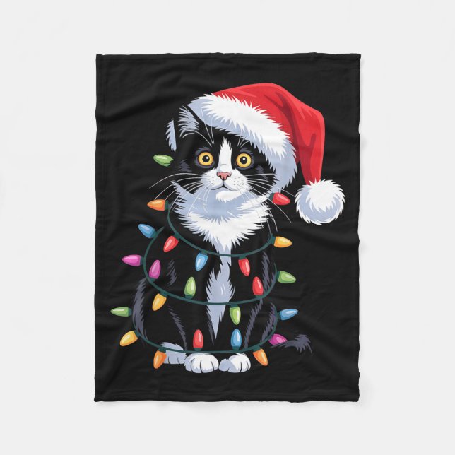 Tuxedo Cat Meow Santa Tuxie Christmas Tree  Fleecefilt (Framsidan)