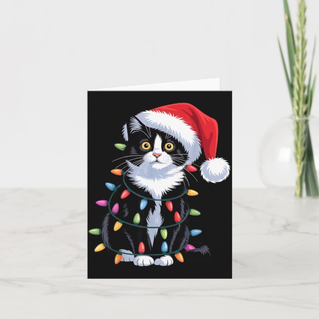 Tuxedo Cat Meow Santa Tuxie Christmas Tree  Kort (Framsida)