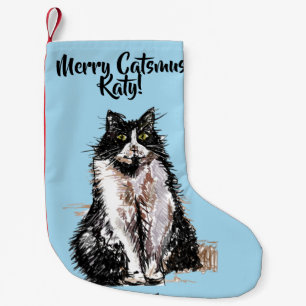Tuxedo Cat Merry Catsmus Blue-julklapp Liten Julstrumpa
