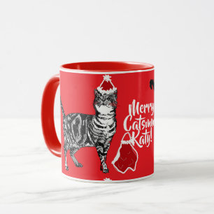 Tuxedo Cat Merry Catsmus Red jul Mugg