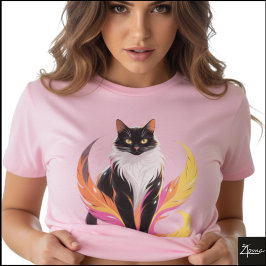 Tuxedo Cat Neon Feathers Pop Art T Shirt