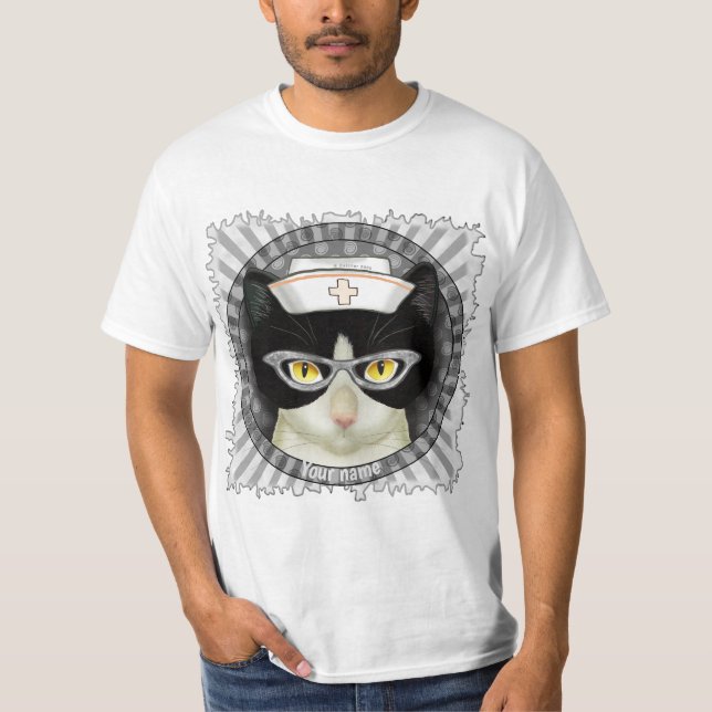 Tuxedo Cat Nurse T-Shirt (Framsida)