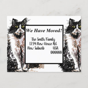 Tuxedo Cat Nytt adress vykort, vi är Flytta Vykort