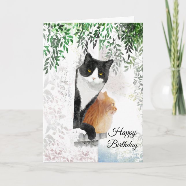 Tuxedo Cat- och Ginger Cat Foleting Card Kort (Framsida)
