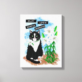 Tuxedo Cat och Lilies | Inspirationsoffert Canvastryck