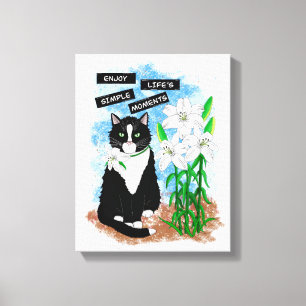 Tuxedo Cat och Lilies   Inspirationsoffert Canvastryck