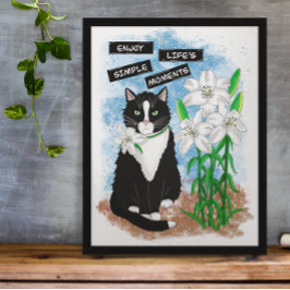 Tuxedo Cat och Lilies | Inspirationsoffert Fototryck