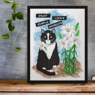 Tuxedo Cat och Lilies Inspirationsoffert Fototryck