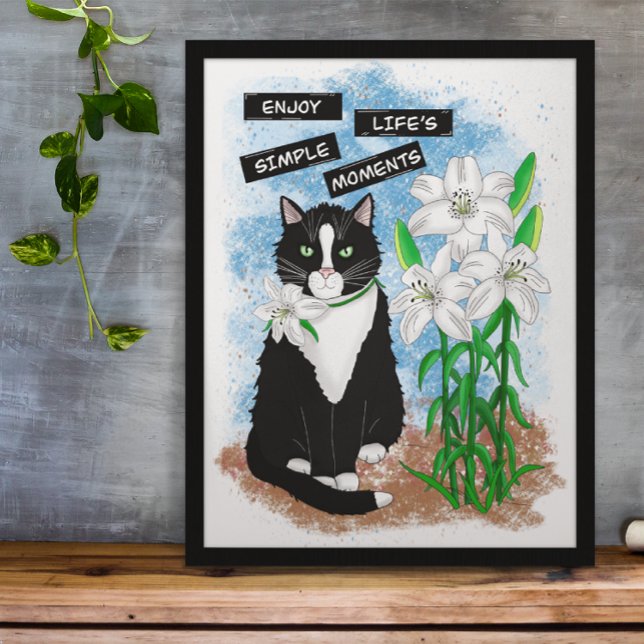 Tuxedo Cat och Lilies | Inspirationsoffert Fototryck (Skapare uppladdad)