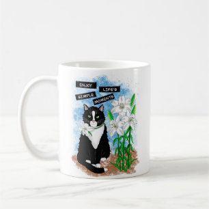 Tuxedo Cat och Lilies Inspirationsoffert Kaffemugg