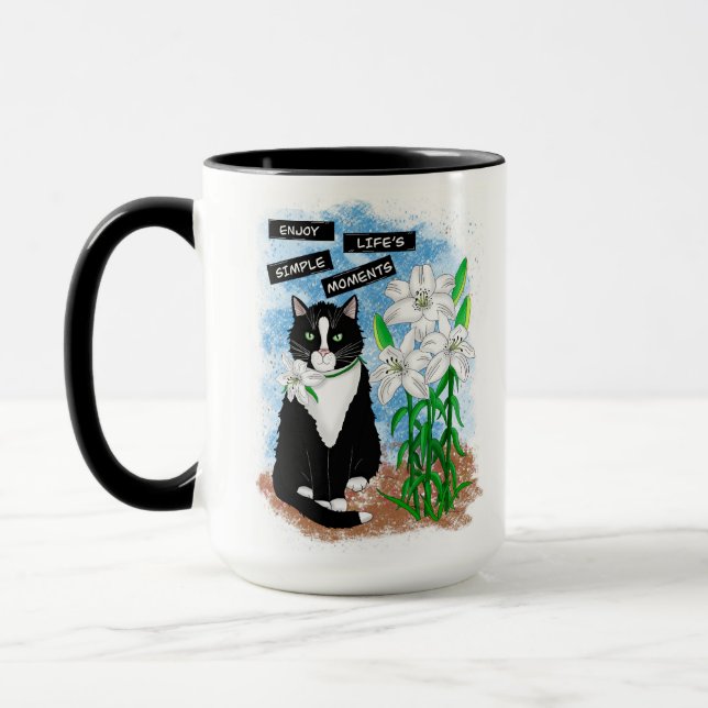 Tuxedo Cat och Lilies | Inspirationsoffert Mugg (Vänster)