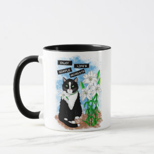 Tuxedo Cat och Lilies   Inspirationsoffert Mugg