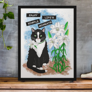 Tuxedo Cat och Lilies Inspirationsoffert Poster