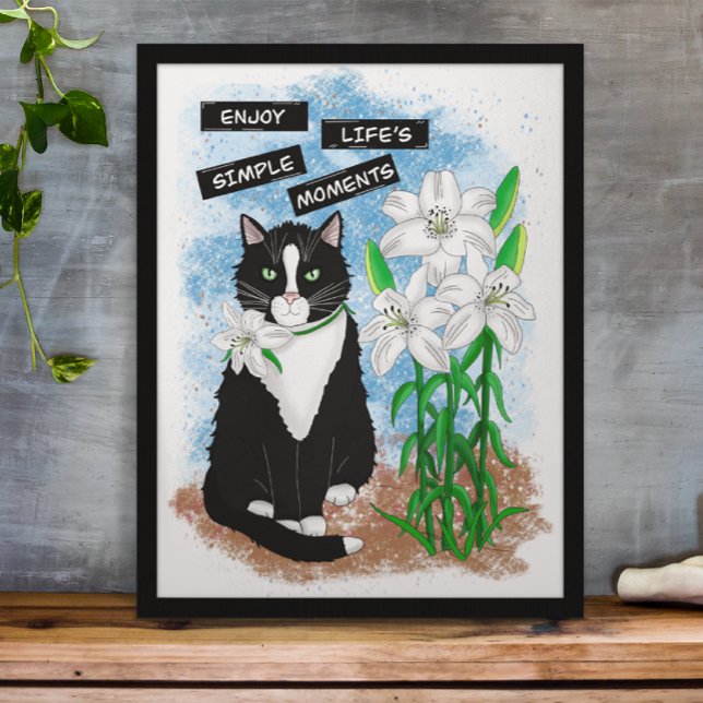 Tuxedo Cat och Lilies | Inspirationsoffert Poster (Skapare uppladdad)