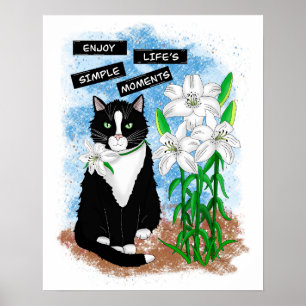 Tuxedo Cat och Lilies Inspirationsoffert Poster